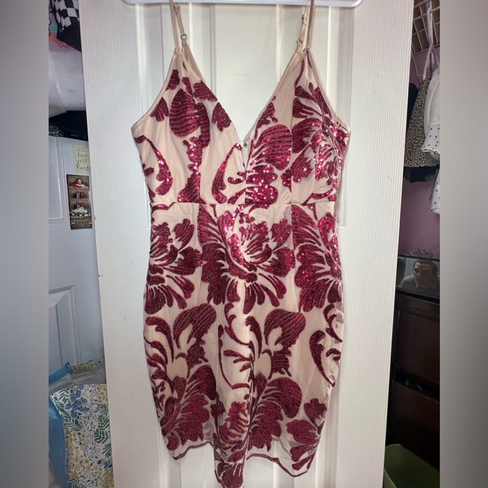 Burgandy/ Maroon Sequin Bodycon Dress